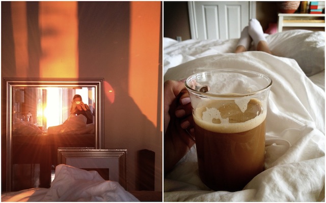 sunrise coffee in bed